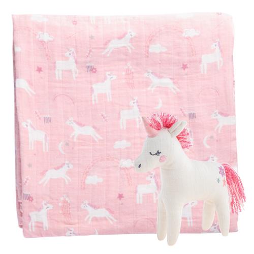MUSLIN BLANKET & ANIMAL UNICORN