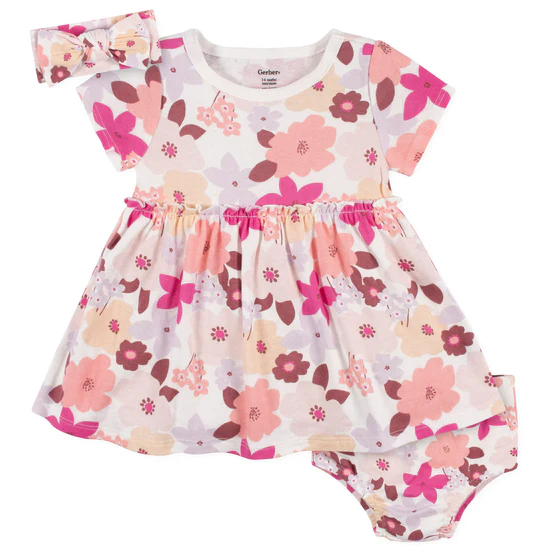 GERBER 3PC DRESS FLORAL