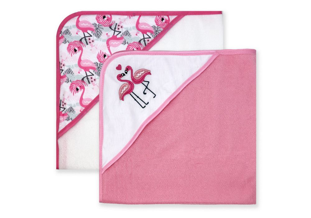 2PK HOODED TOWEL FLAMINGO