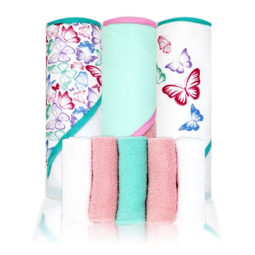 8pc Hooded Towel Set Butterfly