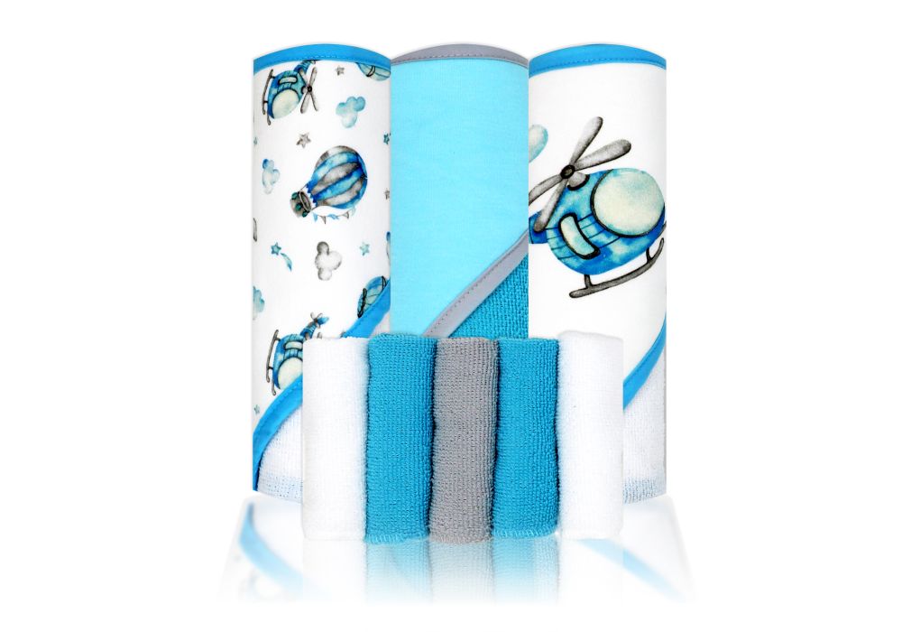8pc Hooded Towel Set Helicopter