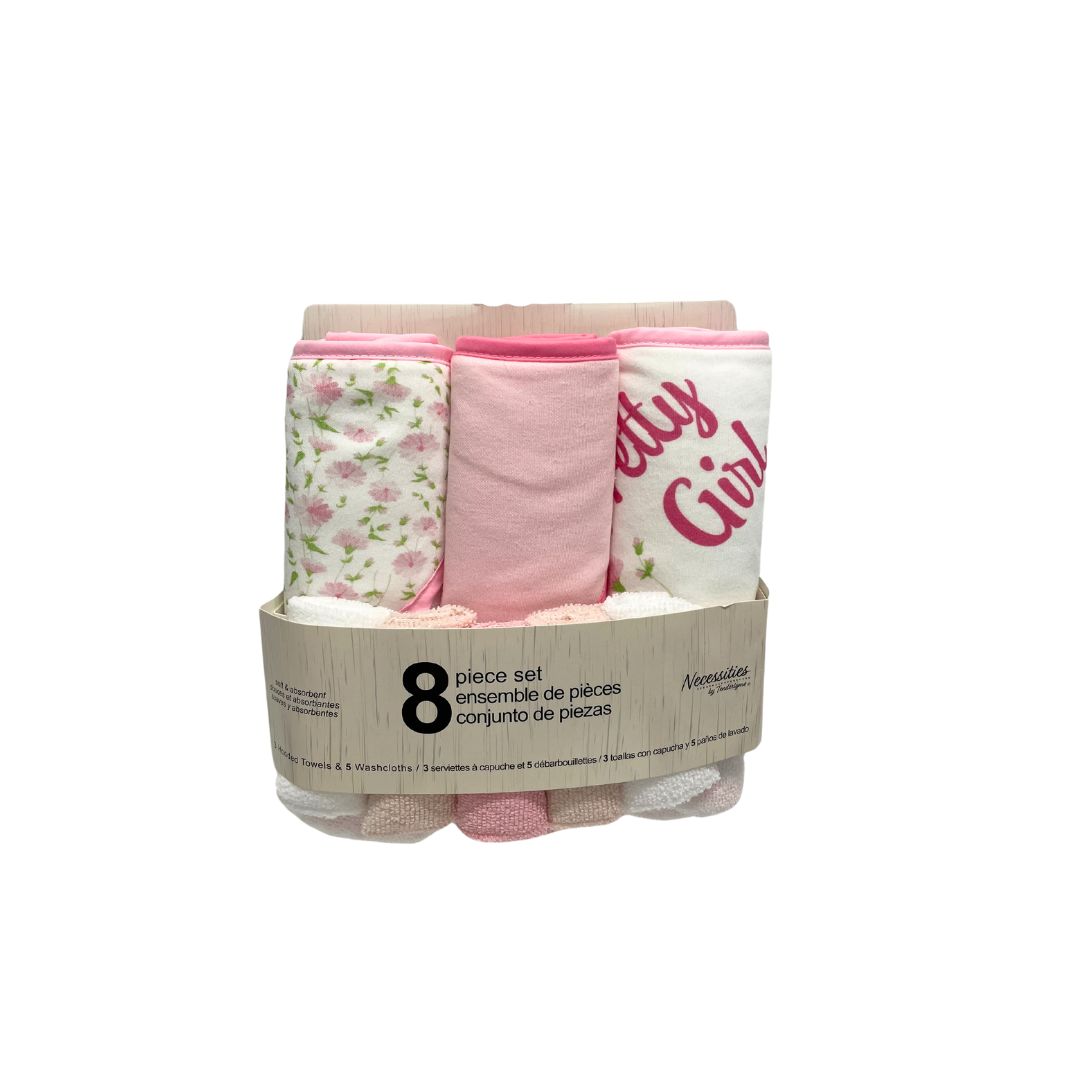 8pc Hooded Towel Set Flower