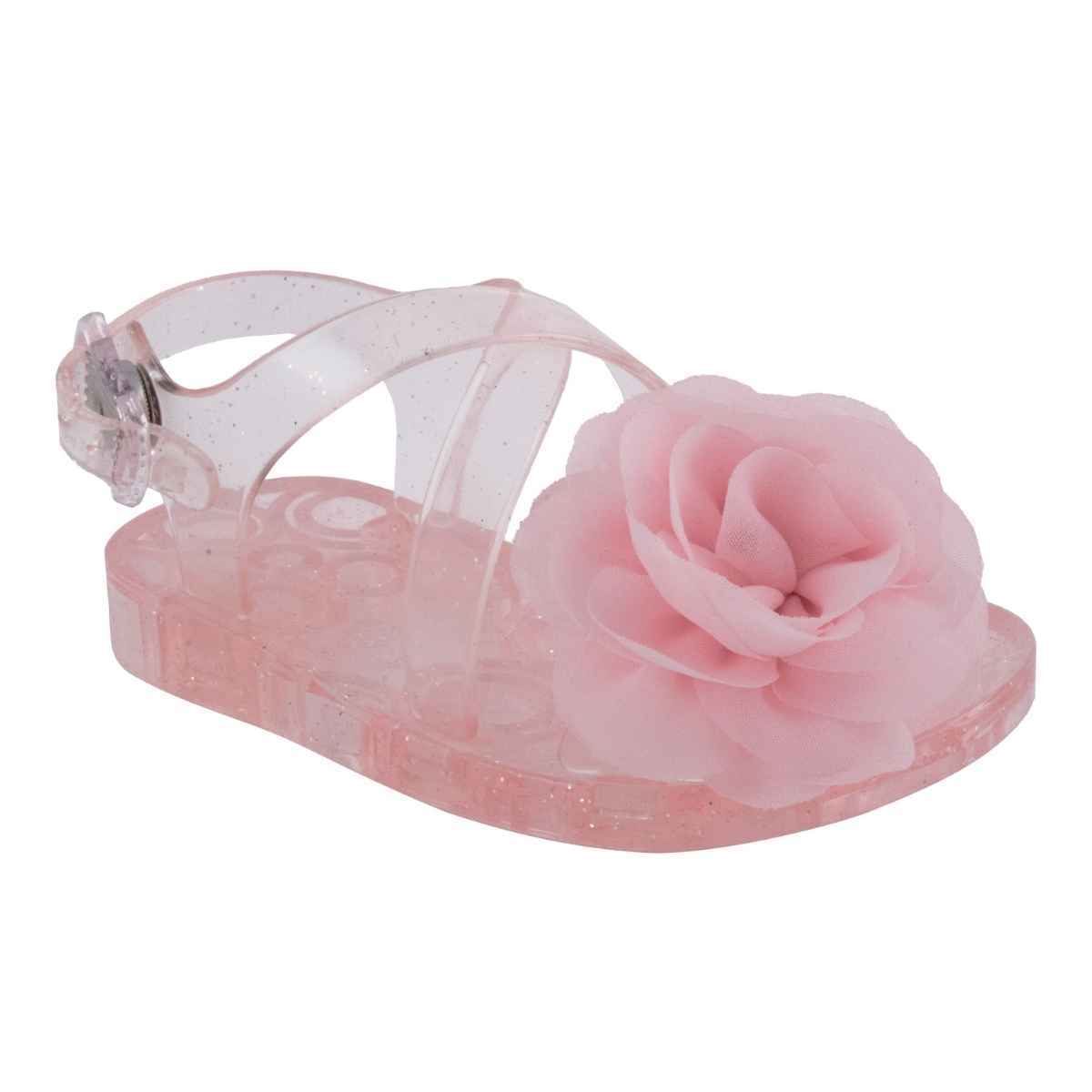 Pink Jelly Strap Sandal W Flower