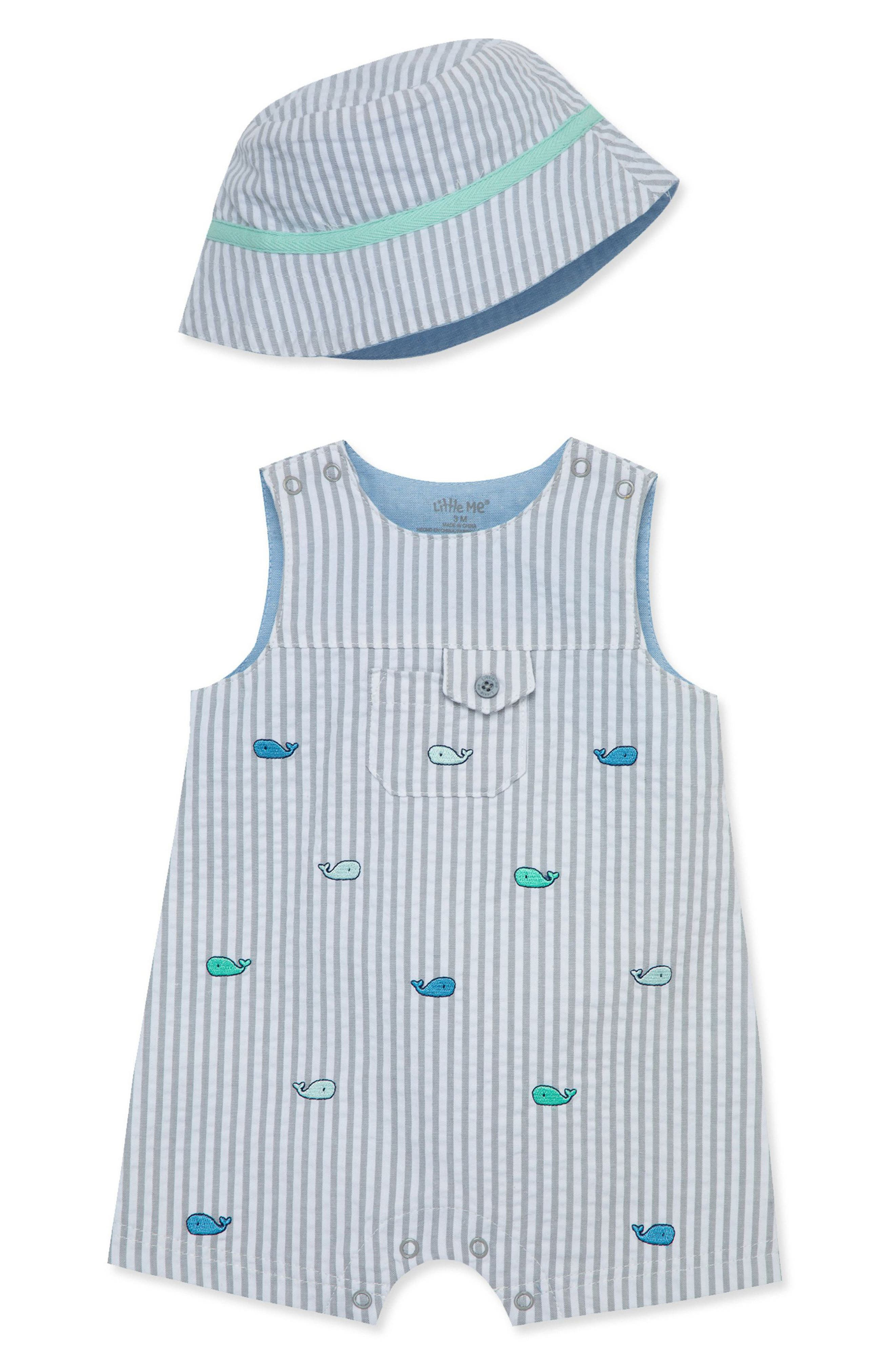 Whales Sunsuit-Hat-Grey