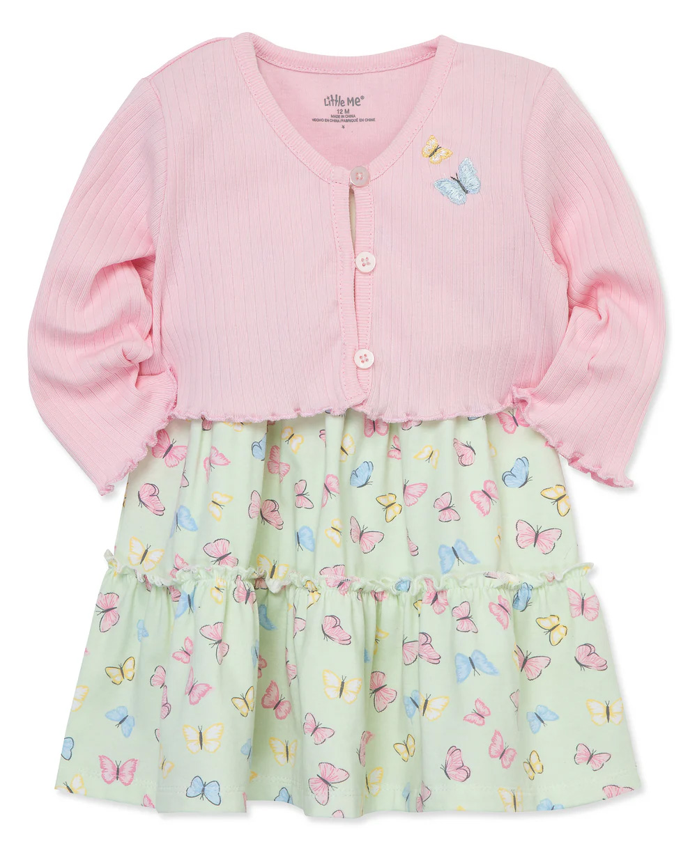 Butterfly Knit Dress Set-Green