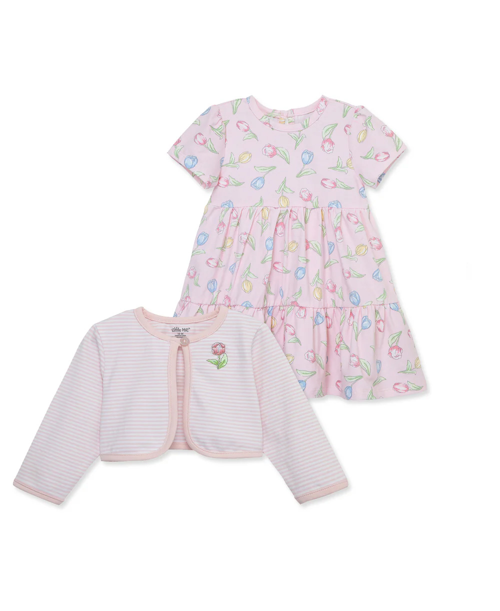 Tulip Knit Dress Set-Pink