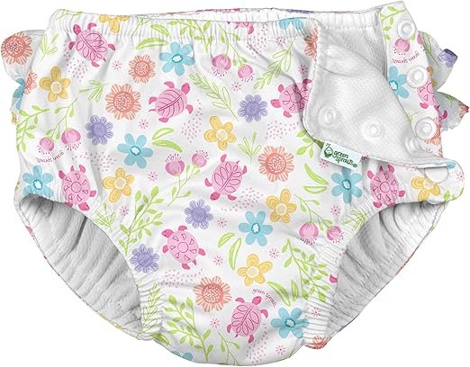 Swim Diaper White Turtle Floral
