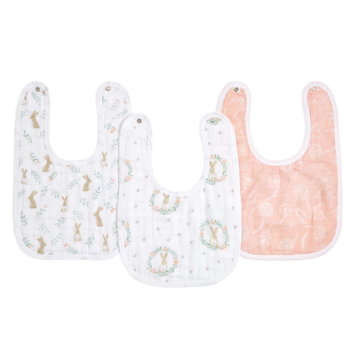 BLUSHING BUNNIES 3PK SNAP BIBS