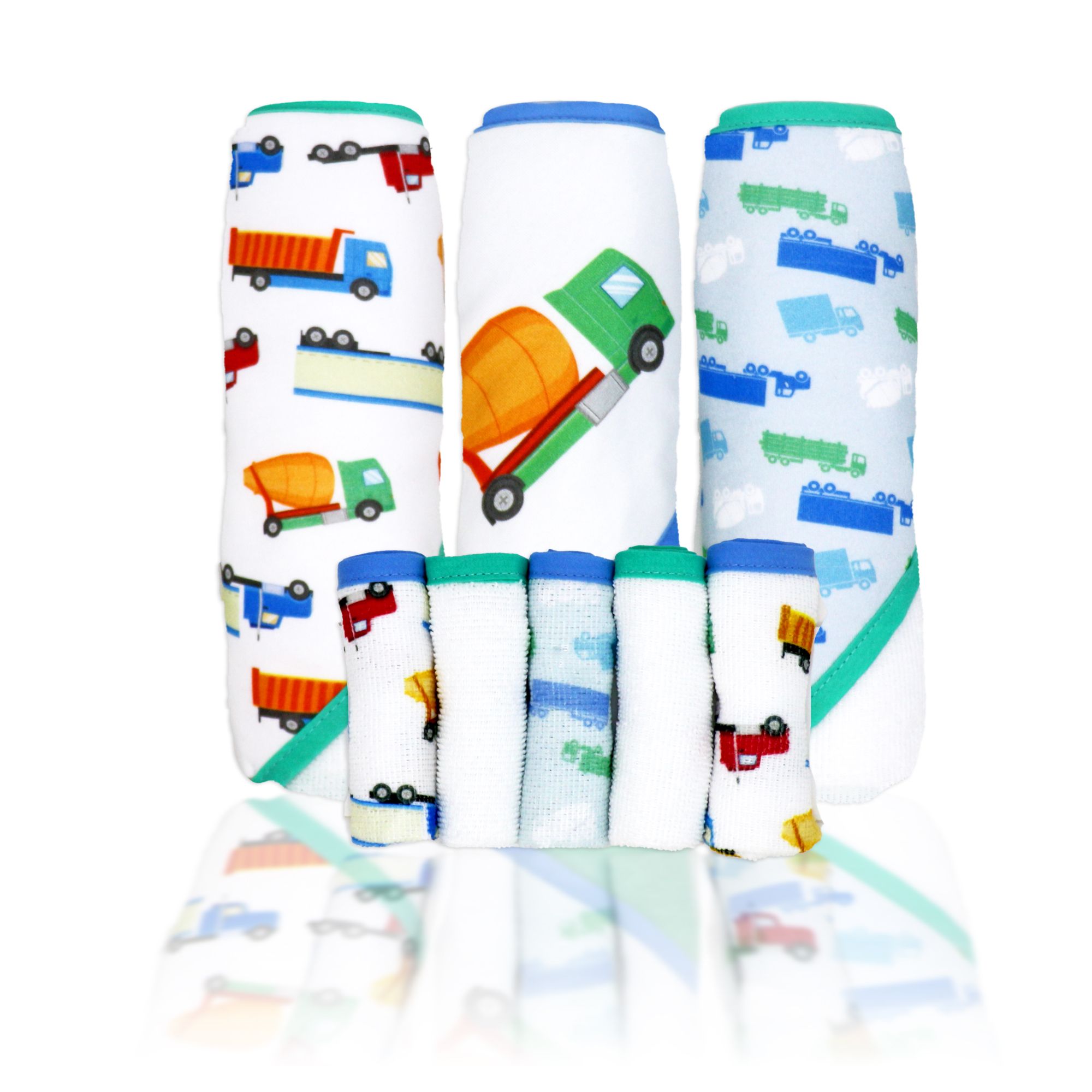8 PC HOODED TOWEL SET- TRUCKS
