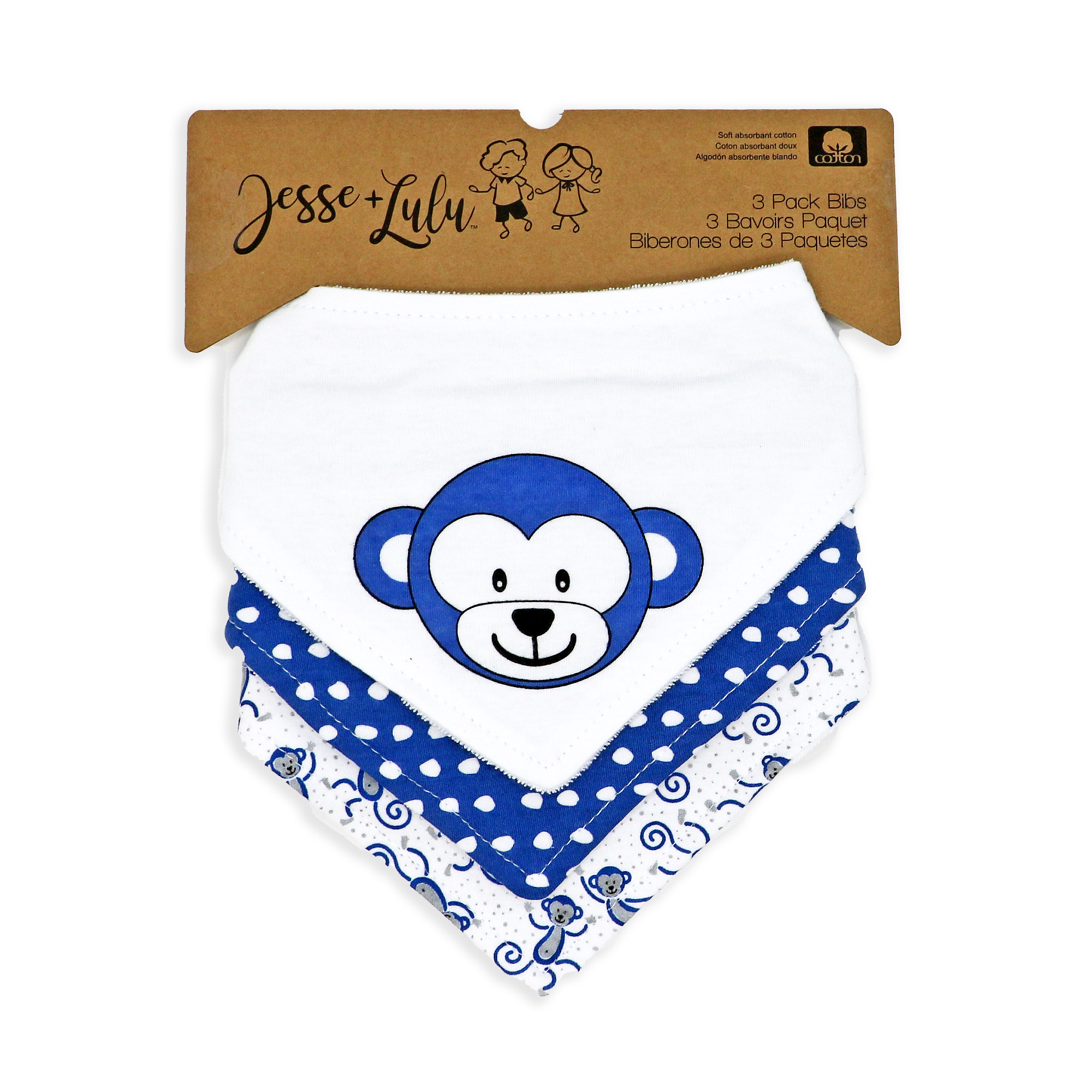 3PK BANDANA BIB MONKEY