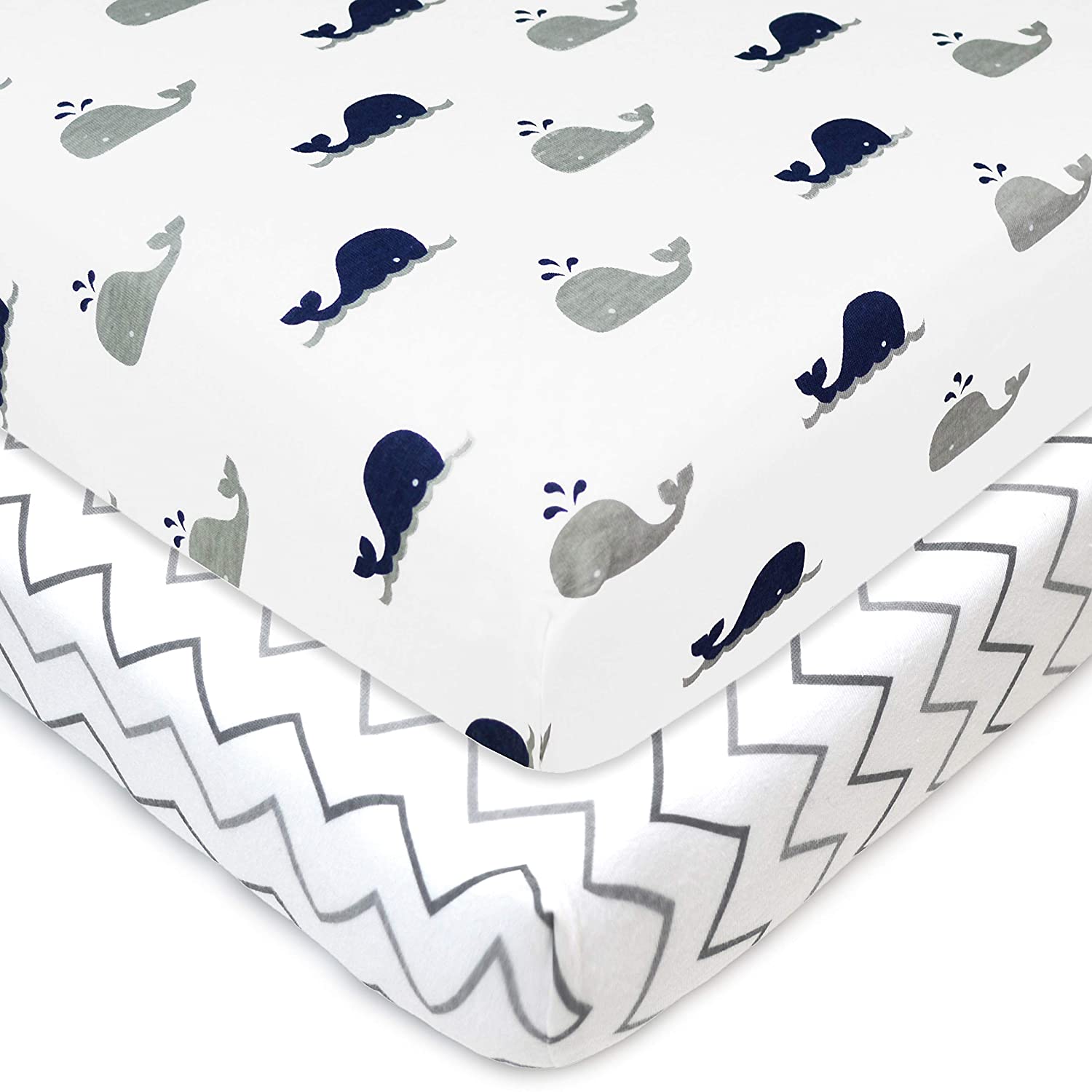 Mini Crib Sheet-NAVY WHALE