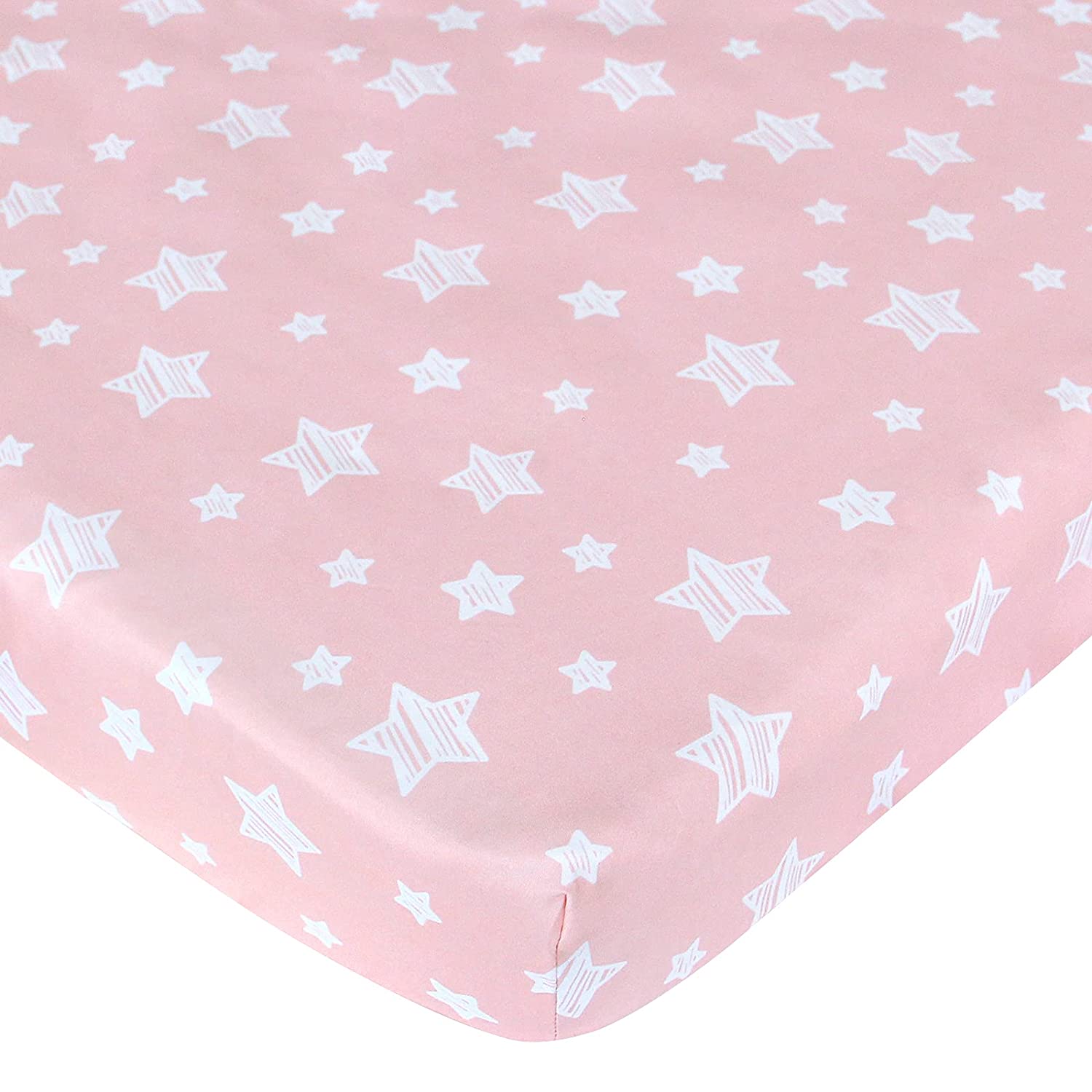 Porta Crib Sheet-PINK STARS