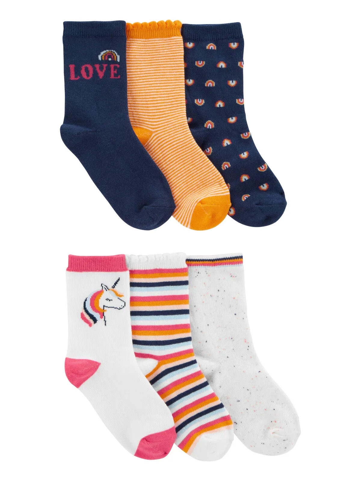 6PK Rainbow Unicorn Socks 4-7