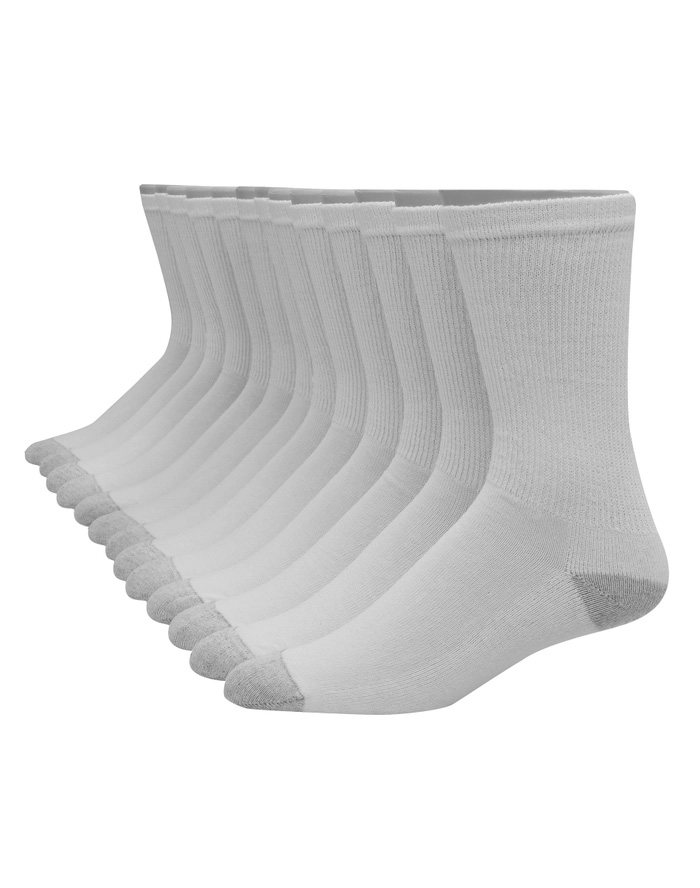 HANES 12PK SOCKS WHITE/GREY
