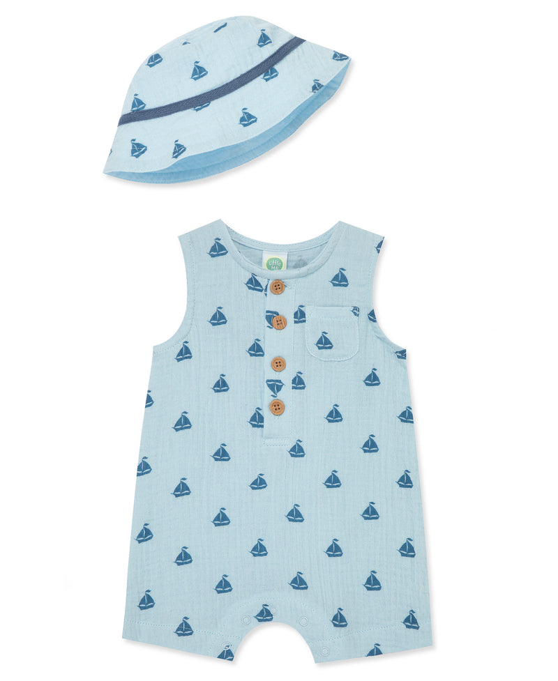 Sailboats Romper-Hat