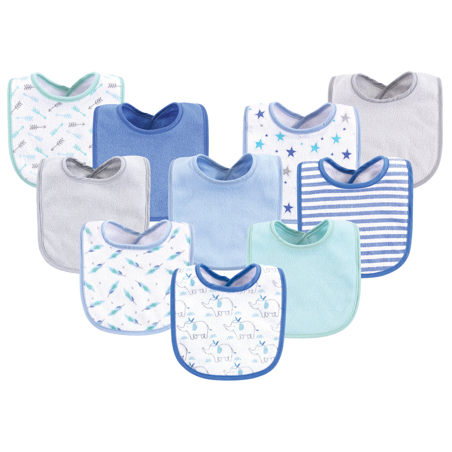 Bib 10Pk - Boy Elephant/Stars
