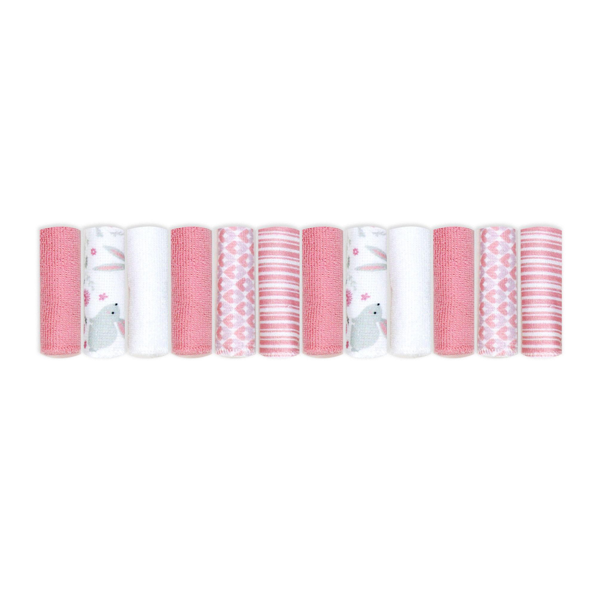 12 PACK WASHCLOTH- PINK BUNNIES