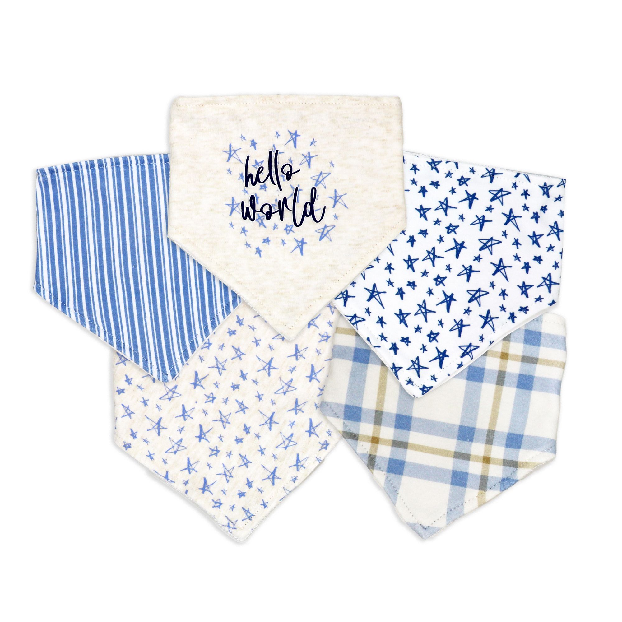 5 PACK BANDANA BIBS  HELLO WORLD