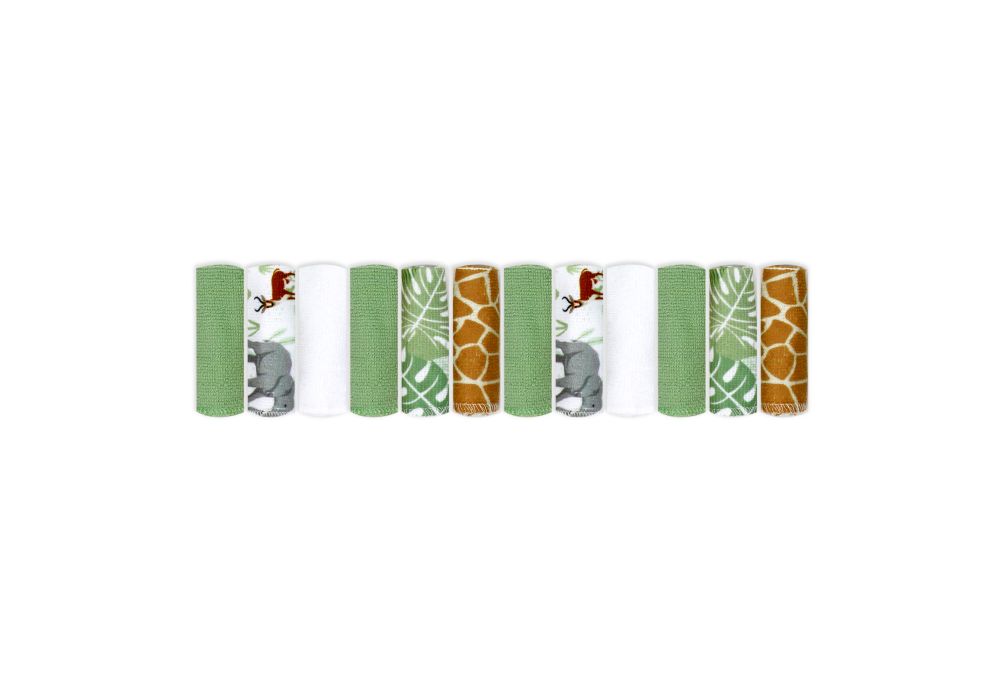 12 PACK WASHCLOTH- SAGE SAFARI