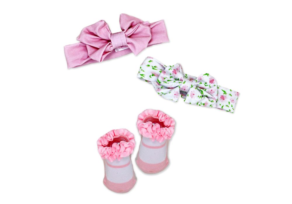 3 PC HEADBANDS SETS  PINK FLOWER