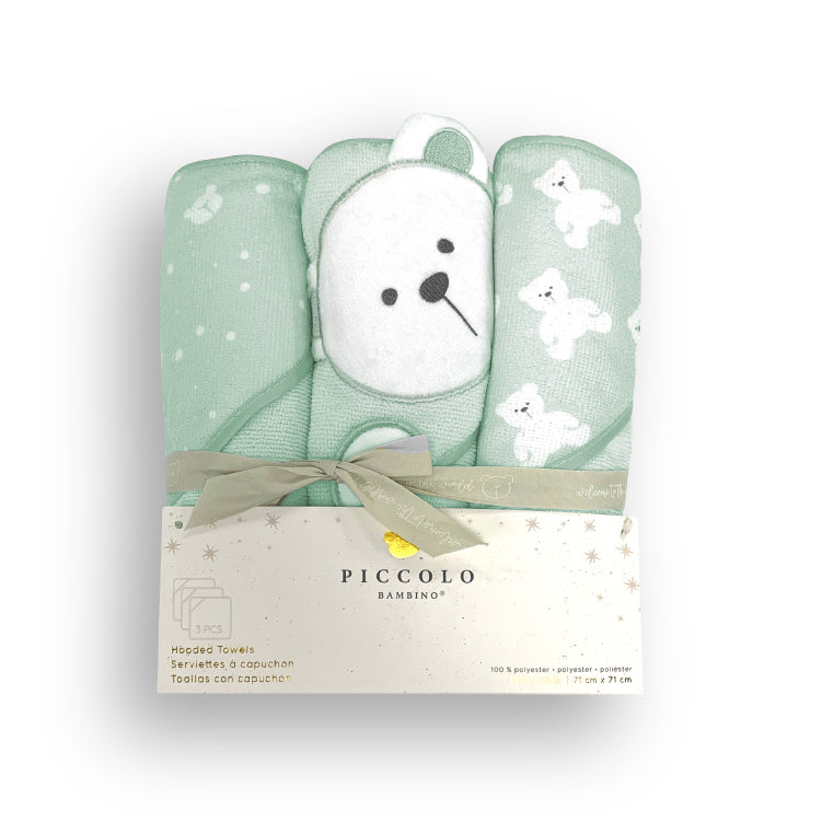 3PK HOODED TOWELS  GREEN