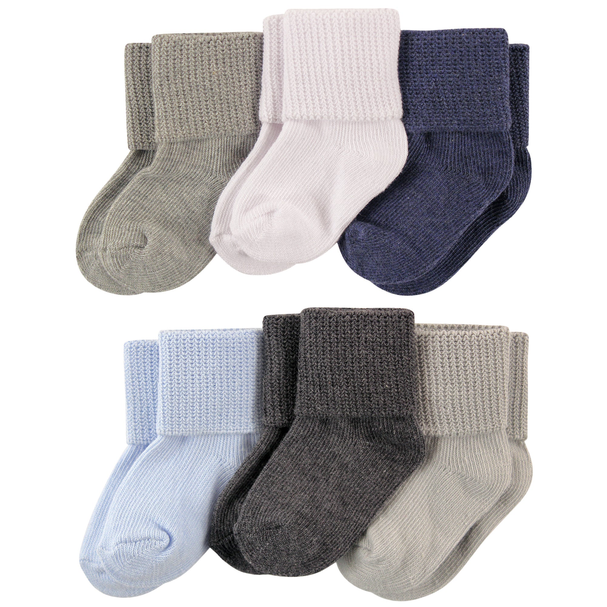 Basic Cuff Sock 6Pr - Blue/Gra