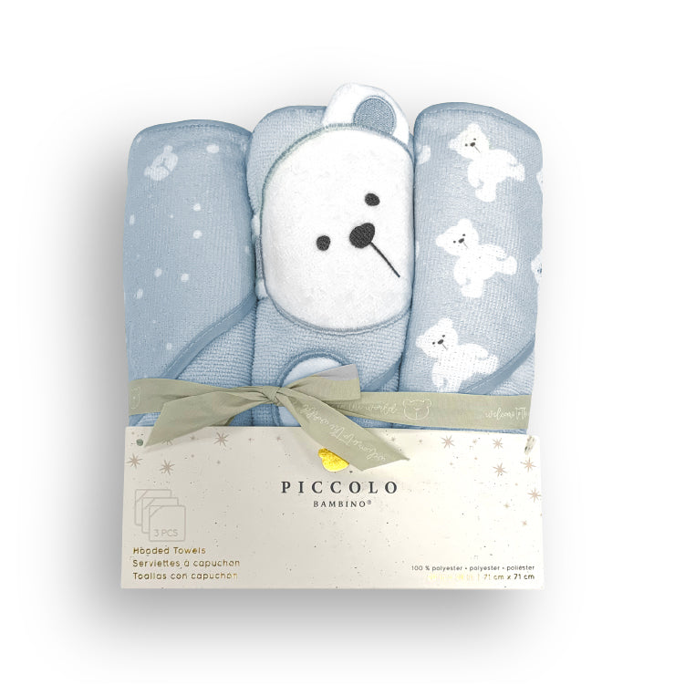 3PK HOODED TOWELS BLUE