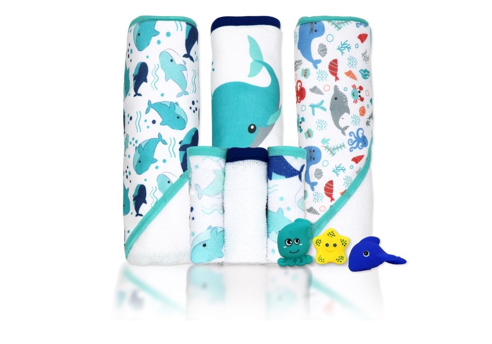Aqua Whale 9pc Hooded Towel Set