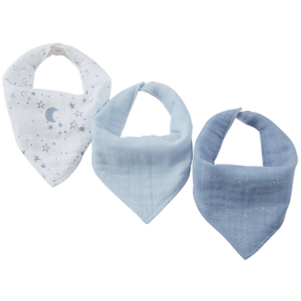3PK MUSLIN BANDANA BIBS - BLUE