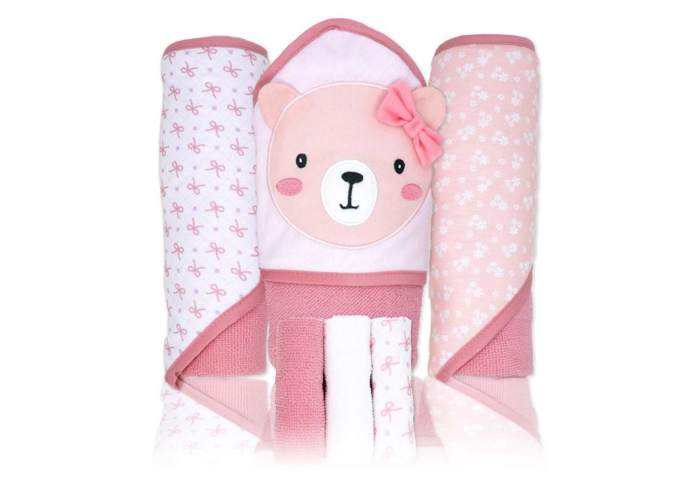 6pc Bath Set Pink Bear