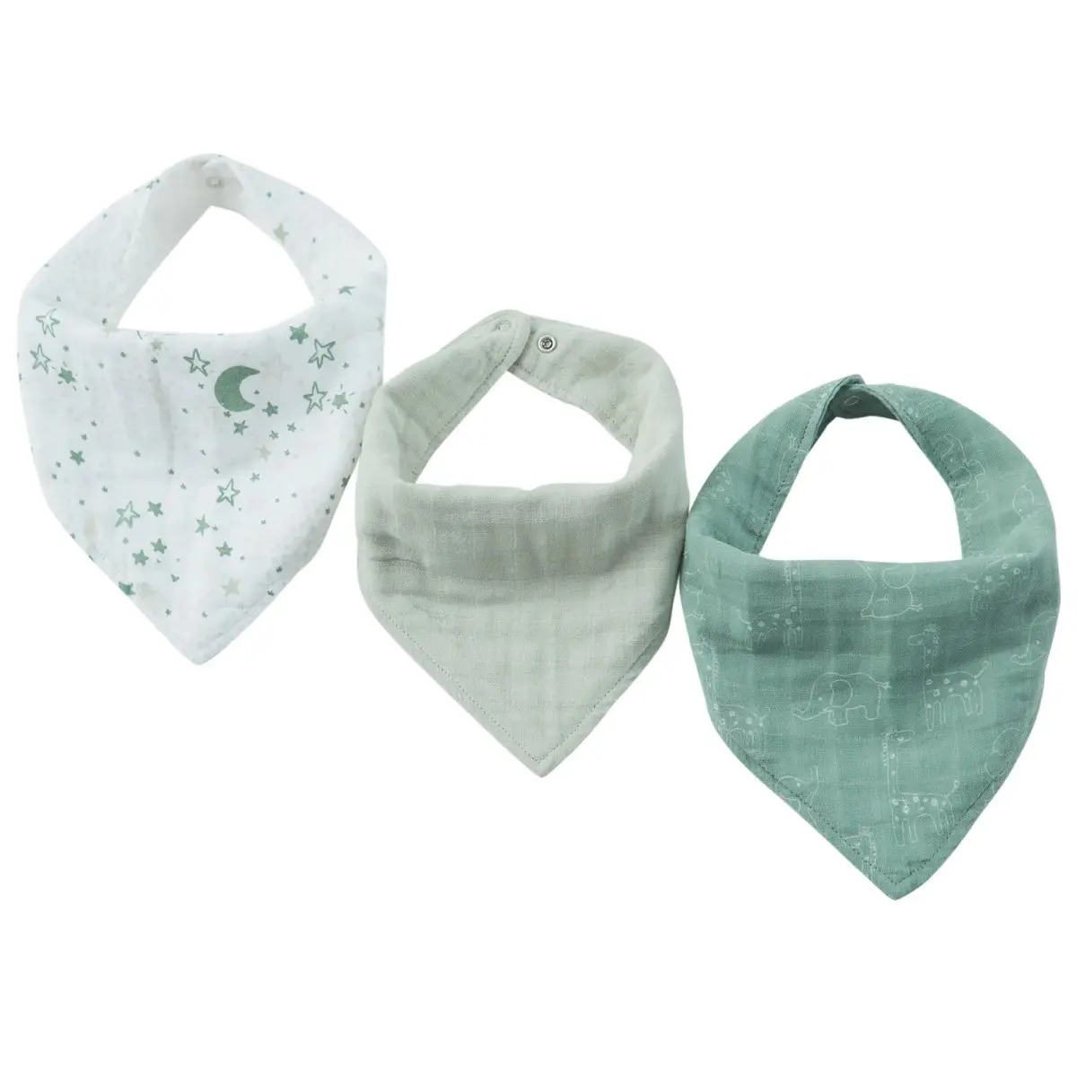 3PK MUSLIN BANDANA BIBS - GREEN
