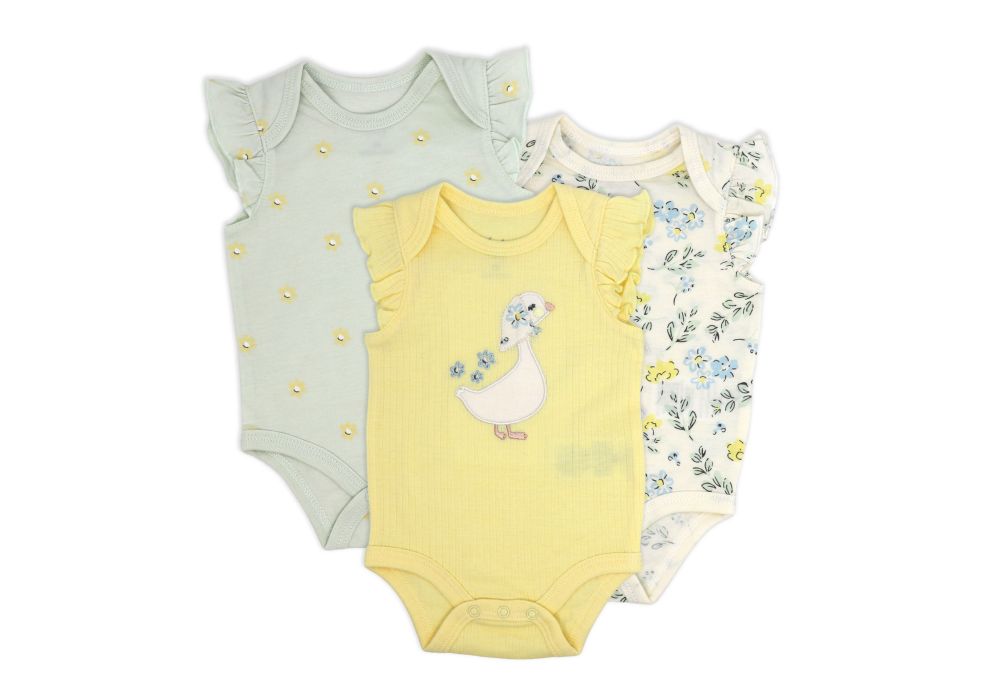 3pk Bodysuit Set Yellow Floral