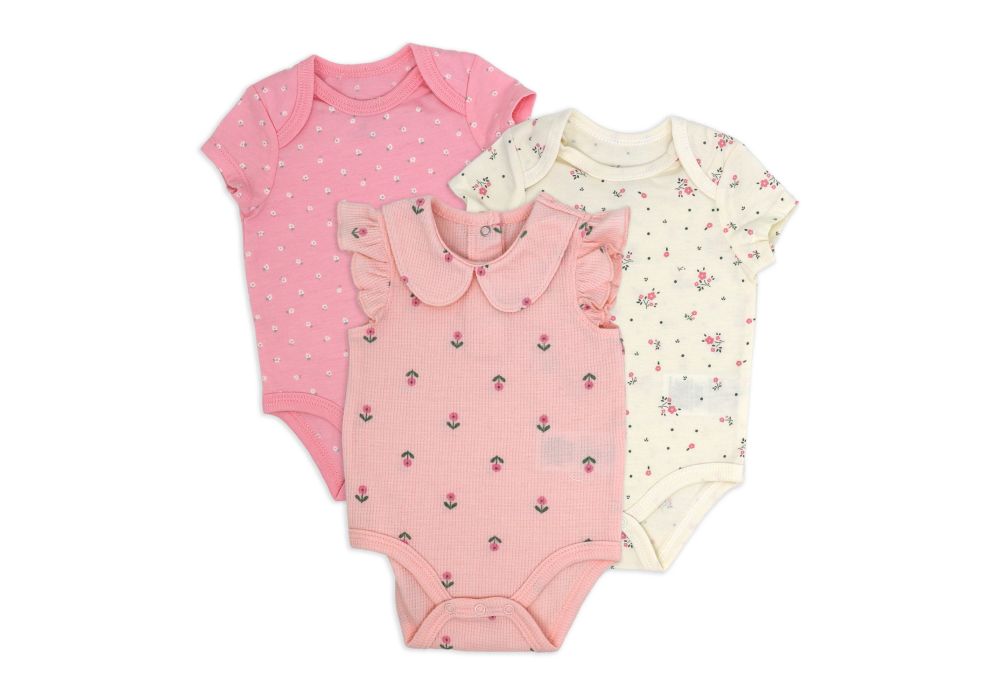 3pk Bodysuit Set Pink Floral