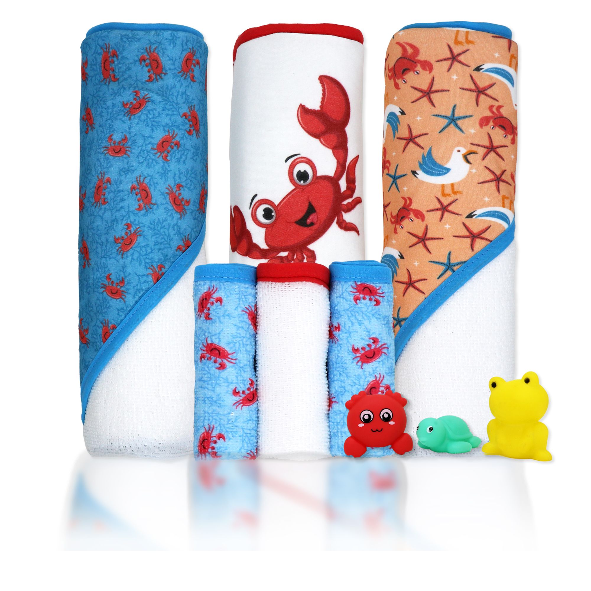 Blue Crab 9pc Hooded Towel Set