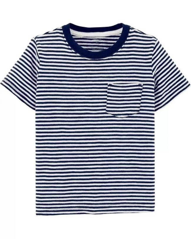Carters Blue Striped Pkt Tee 3M