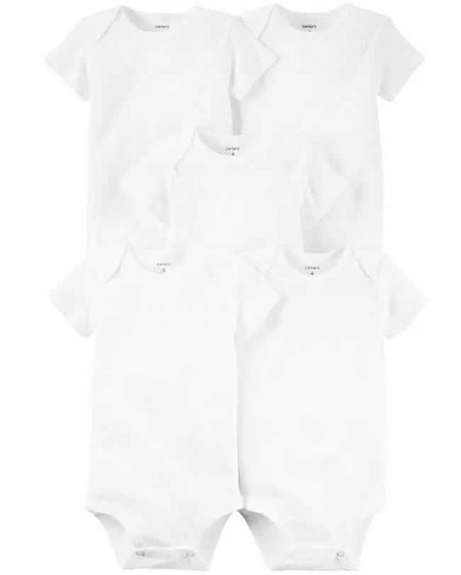 Carters 5pk Wht S/S Onesies 6M