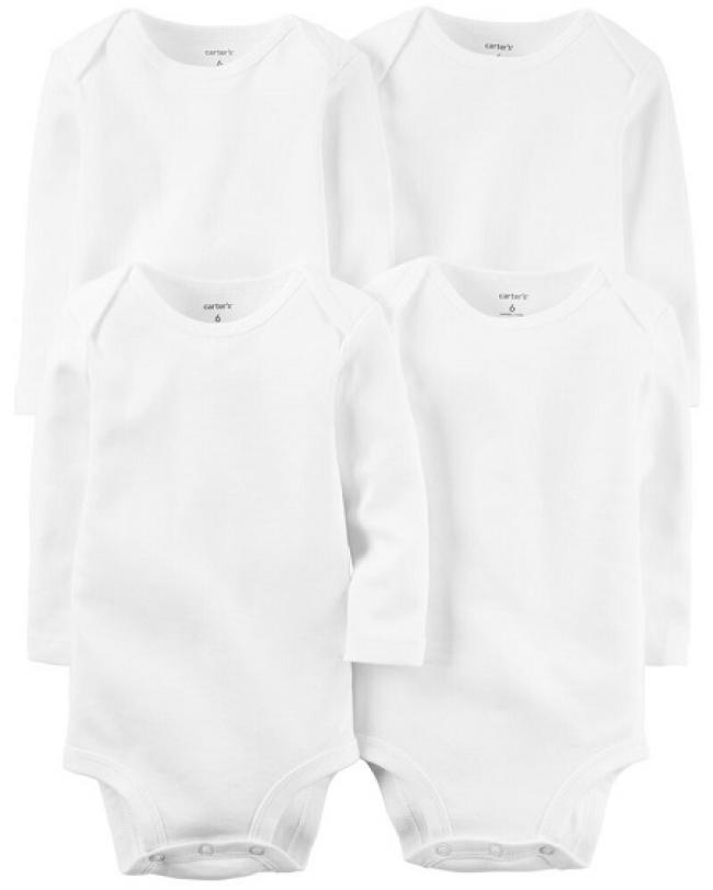 Carters 4pk Wht L/S  Onesies 18M