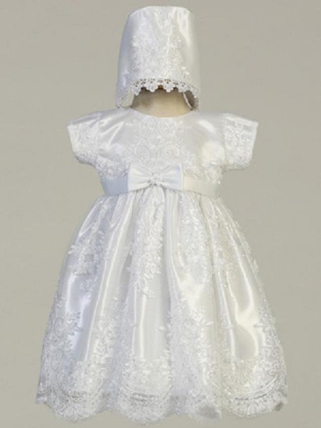Corded & Embroidered Dress-Wht