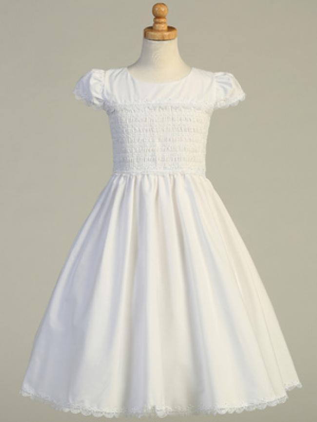 Smocked Cotton Dress-Wht